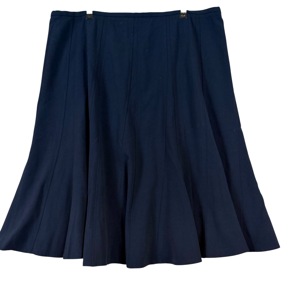 Dressbarn Womens Navy Blue Gored Midi Skirt Size 16 Stretch A-Line Side Zip Work